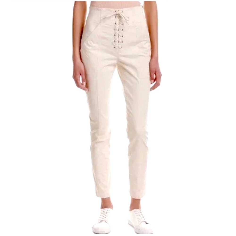 A.L.C. Kerry Front Tie Up High Rise Ankle Chino Pants Parc Stone Cream Sz 8 NWT